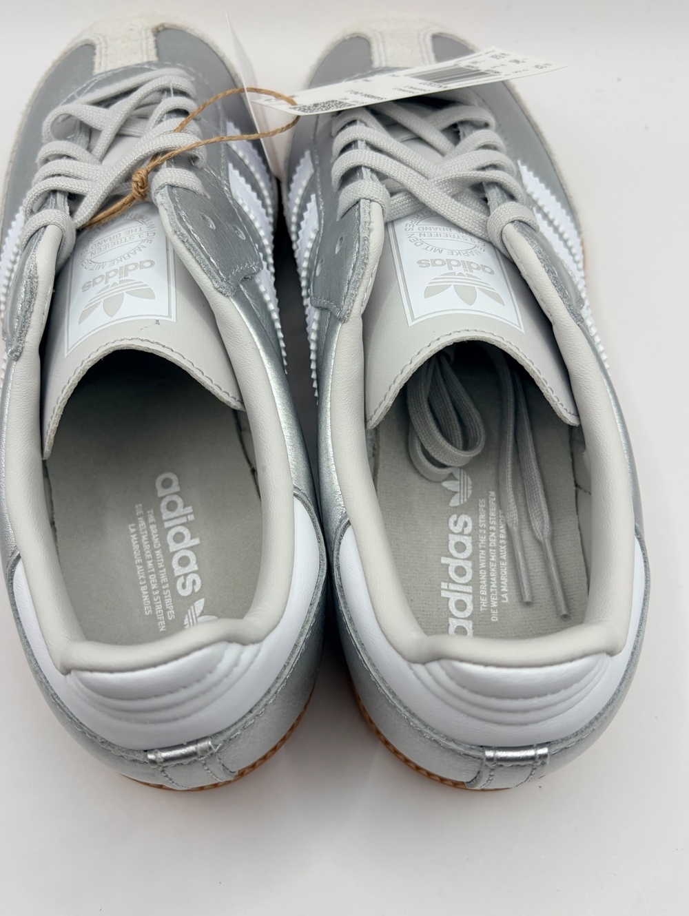 Adidas OG Samba Silver Metallic White Leather Sneakers Size 5.5/6.5 Womens - Picture 4 of 6